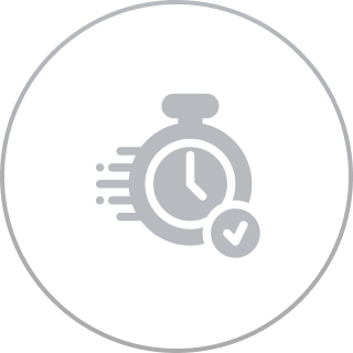 Stopwatch with checkmark in black circle.